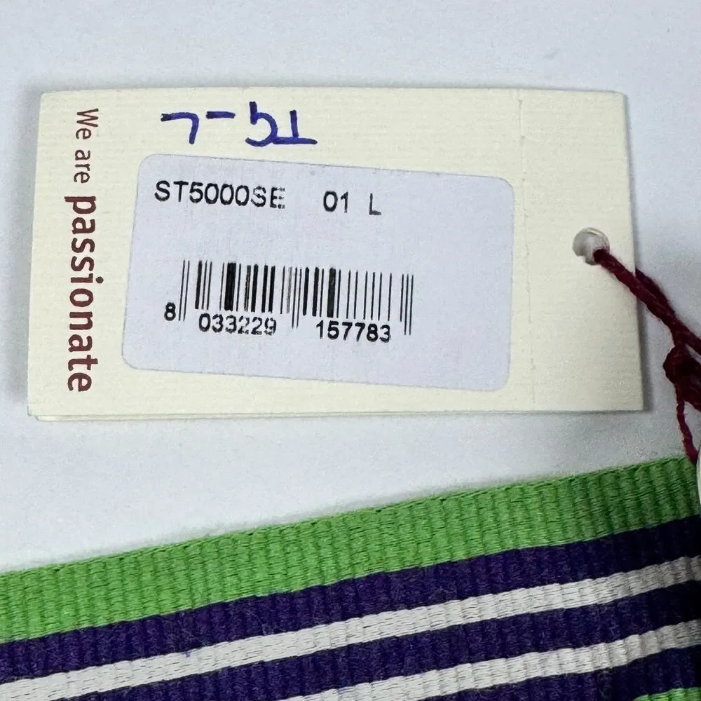 RODA Belt‎ Mens Unisex Large Green Navy Blue Stripe Fabric D Ring Preppy Classic
